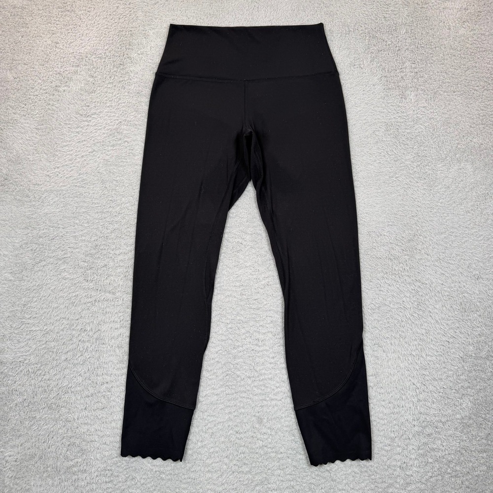 Lululemon Black High Rise Scallop Hem Leggings Size 8 23 Inch Inseam Tights